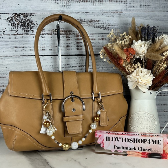 Coach‎ Vintage Hampton Soho shoulder Buckle Bag Camel Tan Leather Satchel Fall - Picture 3 of 15